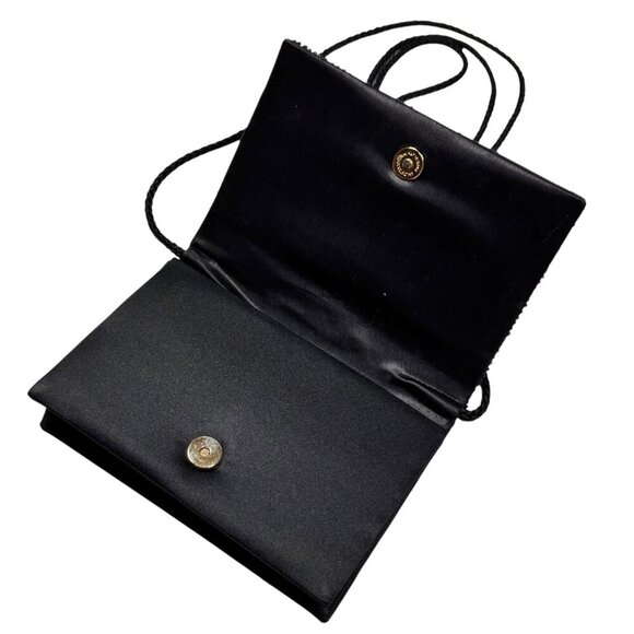 VTG Small Evening Bag Black Satin Embellished Beaded Sequins Event Glam - Picture 6 of 10
